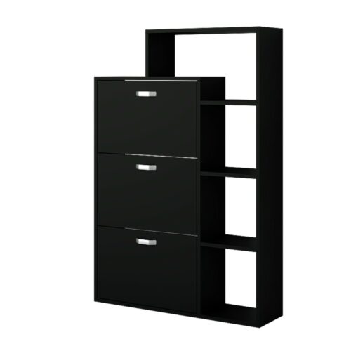 ארון נעליים מעץ בעל שלושה תאים משולב מדפים לאחסון של עד 24 זוגות נעליים דגם סידני