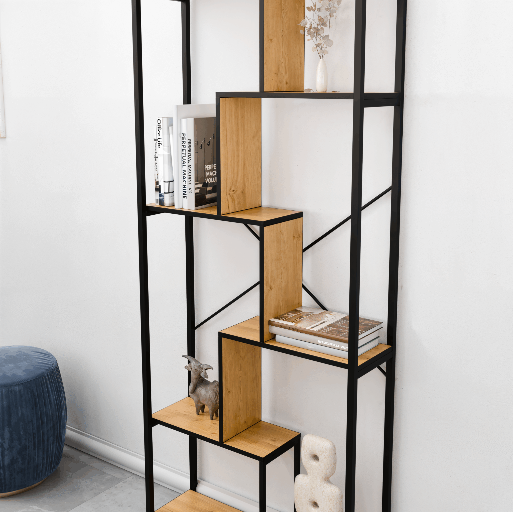 ספרייה מודרנית בשילוב מתכת ועץ דגם טוניס ספרייה מודרנית בשילוב מתכת ועץ דגם טוניס