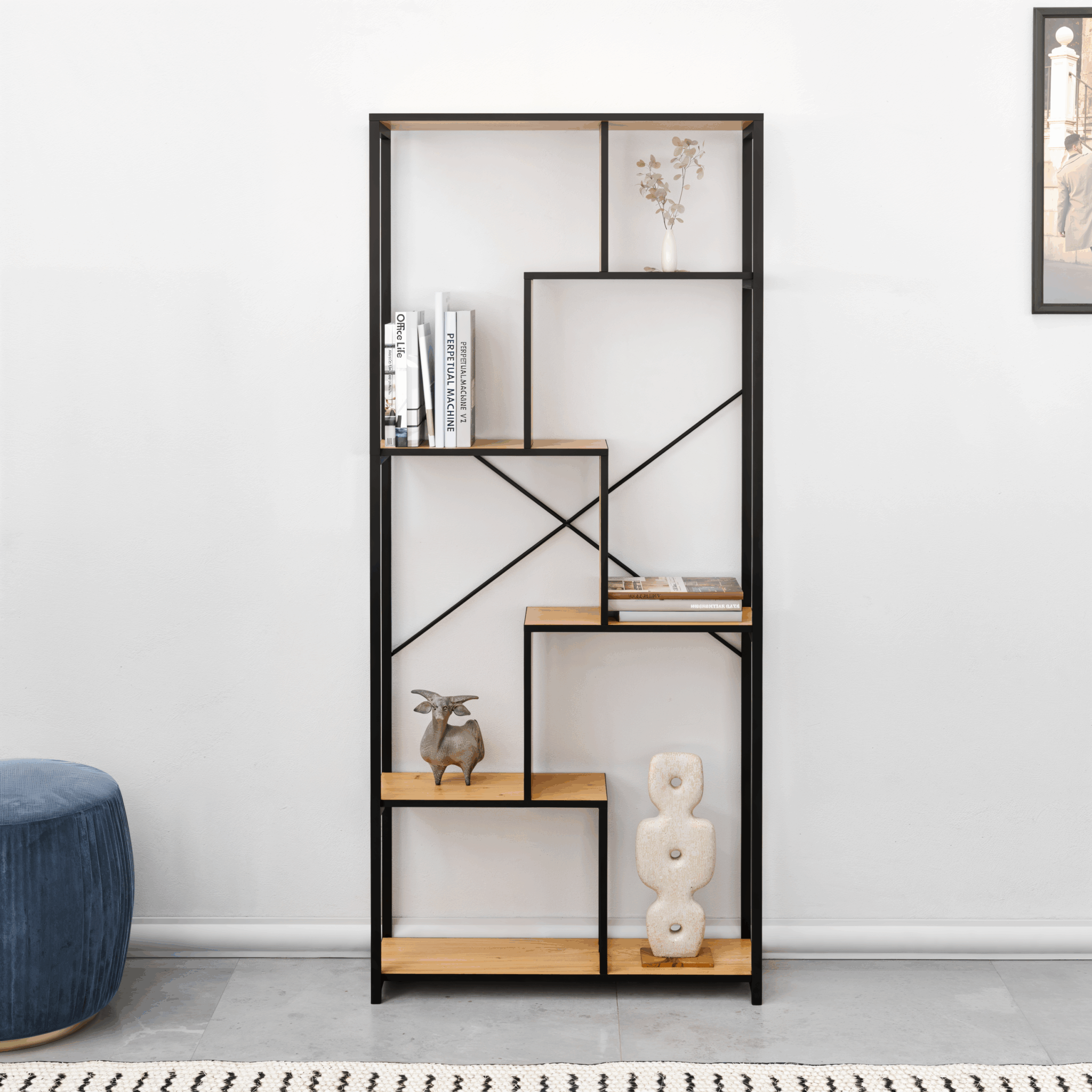 ספרייה מודרנית בשילוב מתכת ועץ דגם טוניס ספרייה מודרנית בשילוב מתכת ועץ דגם טוניס