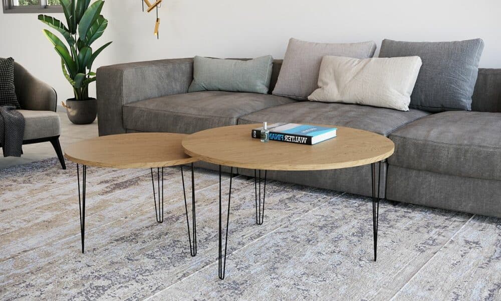 זוג שולחנות סלון עגולים מודרניים דגם אוסטין במגוון צבעים לבחירה